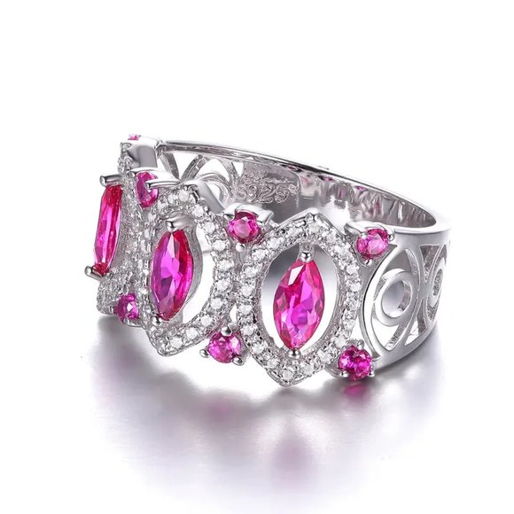 Elegant Sterling Silver 925 and Pink Gemstone Ring - Picture 2 of 4